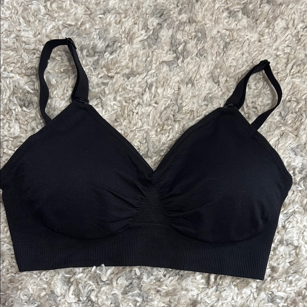 Hofish Womens Seamless Nursing Bra Black Wireless Maternity Size Medium PO240518